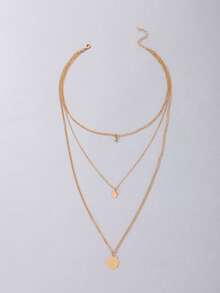 1pc Casual Versatile Metal Disc Geometric Multi-Layer Necklace, Suitable As Gift For Women's Daily Wear - 22976-nek-g-eP - View 4