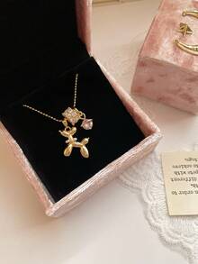 1pc Fashionable Delicate New Cute Small Geometric Animal Dog Pendant Necklace, Personalized Minimalist Luxury Design Exquisite Jewelry - A - View 4