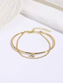 1. Vòng tay đơn giản đính một viên kim cương, dây xích điều chỉnh được, phù hợp cho nữ giới đeo hàng ngày. - Vàng - Xem 1