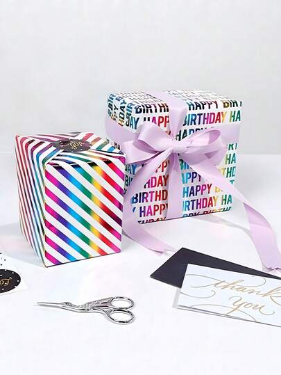 1 tờ giấy gói quà sinh nhật in họa tiết lá kim loại nhiều màu sắc, giấy gói quà Ngày của Mẹ họa tiết trái tim chấm bi nhiều màu.