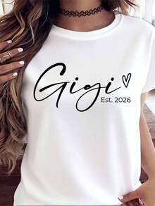White Crewneck T Shirt Gigi Est 2026 Heart Print Casual Everyday Wear, 220g - 白色 - 查看 2