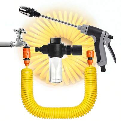 Garden Hose With Spray Gun, Car Wash Hose, Expandable Coil Hose, Water Gun, Irrigation Hose - For Home Yard High Pressure Car Wash, Tangle-Free Design