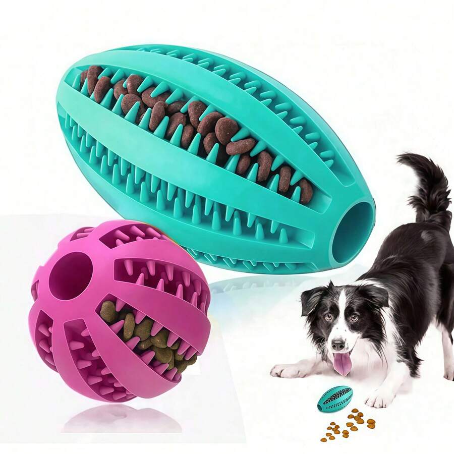 天然橡胶咀嚼玩具球，耐用互动式宠物牙齿清洁玩具 - 彩色 - 查看 1