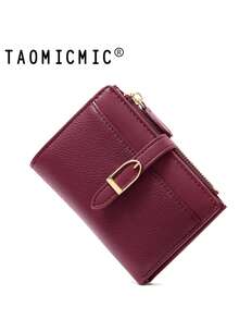 New Patchwork PU Leather Short Women Wallet High-End Bifold Purse Minimalist Card Holder Snap Button Closure For Women Wallet Mini Wallet Purse Wallet Small Wallet Cute Wallet Purses For Woman Wallet For Ladies - Red - View 9