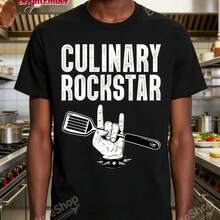 Funny Chef Design for Men Women Cooking Cook Culinary Chef T-Shirt, Men's 100%  Crew Neck T-Shirts, Classic Fit Casual Attire; Multiple Sizes to Fit Most Body Types, Heavyweight 220gsm  T-Shirt Christmas Gift for Men Women - Negro - Ver 1
