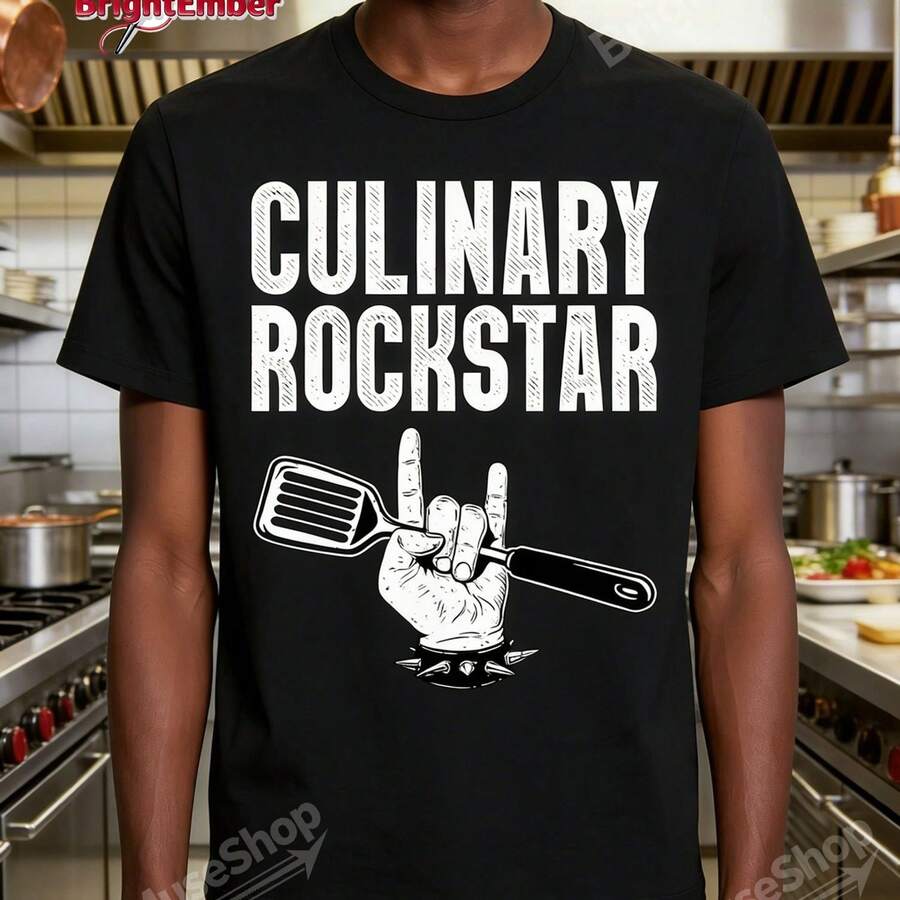 Funny Chef Design for Men Women Cooking Cook Culinary Chef T-Shirt, Men's 100%  Crew Neck T-Shirts, Classic Fit Casual Attire; Multiple Sizes to Fit Most Body Types, Heavyweight 220gsm  T-Shirt Christmas Gift for Men Women - Negro - Ver 1