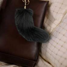 Huge Fluffy Faux Therian Fox Tail Fur Key Chain Keychain Pendant Gift For Women Girl - Silver Fox - View 4