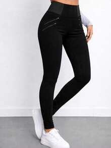 Leggins Costillero 4 Cierres Decorativos Horizontales - Negro - Ver 3