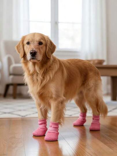 4 Pairs (1 Set Of 4) Waterproof Pet Dog Shoes (Random Styles), Anti-Slip, Soft Bottom, Scratch-Resistant, Washable And Reusable, Suitable For Breeds Like Shiba Inu, Pomeranian, Corgi, Suitable For Rainy/Snowy Weather And Hot Surfaces, Suitable For Indoor And Outdoor Wear, Durable Pet Rain Boots