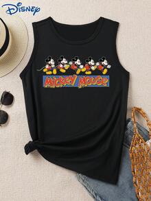 Disney 1 chiếc áo tank top in họa tiết dành cho nữ, áo vest không tay thời trang thường ngày, cổ tròn, co giãn, phù hợp mặc hàng ngày, chất liệu dễ bảo quản. - màu đen - Xem 1