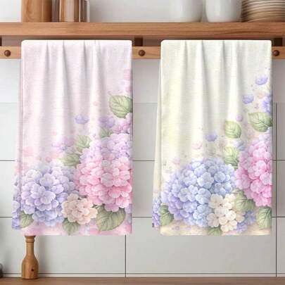 2 chiếc khăn in hình hoa cẩm tú cầu nhiều màu sắc, khăn lau bát đĩa bằng sợi microfiber siêu thấm hút, có thể giặt máy, thích hợp để trang trí ngày lễ, nấu nướng, làm bánh, làm quà tặng tân gia và dùng để lau dọn, phù hợp cho nhà bếp, phòng tắm, nhà vệ sinh.