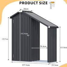 YODOLLA Gartenschrank mit Regalen und seitlich offenen Wandregalen aus Holz, hoher, vertikaler, wetterfester Geräteschuppen mit Spitzdach, wetterfeste Aufbewahrungsmöglichkeit für Terrasse und Garten, Grau - Dunkelgrau - Übersicht 3