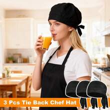 3 Pack Tie Back Chef Hats, Adjustable Chefs Hats Adults Chefs Bandana Skull Cap Breathable Cooking Hat Men Women - View 4