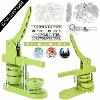 Badge Pin Button Maker Machine DIY 25/32/37/44/58MM Badges Set With 100Pcs Button Parts+Circle Cutter, Badge Press Maker Machine