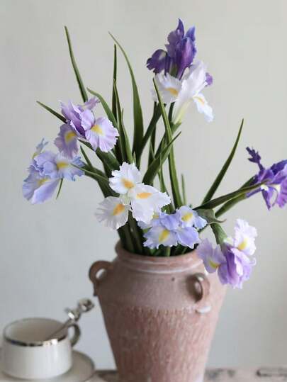 26.77" Artificial Iris Flowers,Faux Iris Flower Branch,Silk Bouquet,White, Blue, Purple Floral DIY Decor,For Vase/Home Decor/Wall/ Living Room/Bedroom/Centerpiece /Kitchen/Wedding Party/Dining Table/Office/ Outdoor/Garden/Yard Decoration