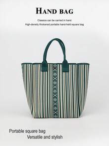 1 pieza Bolso de mano/tote de gran capacidad, ligero y con diseño de dibujos animados, adecuado para ir al trabajo, la escuela, viajar, portátil para combinar con atuendos, para todas las estaciones - Verde - Ver 6