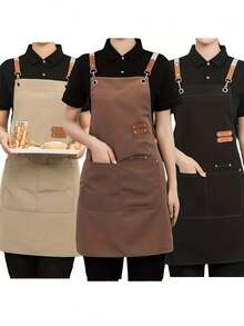 1 chiếc tạp dề đầu bếp bằng polyester có dây đeo chéo điều chỉnh được, mềm mại và thoáng khí, 4 túi, thích hợp cho nhà hàng, nhà bếp, nấu nướng, làm bánh, vẽ tranh, làm vườn và các trường hợp khác, tạp dề đeo eo unisex. - Nhiều màu - Xem 1