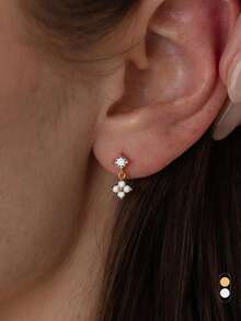 一对四叶草花朵耳钉，时尚奢华优雅风格，精致耳环，适合日常佩戴 - 彩色 - 查看 1