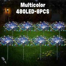 Bộ 4 đèn LED năng lượng mặt trời hình pháo hoa 240/320W, đèn trang trí năng lượng mặt trời thông minh cảm biến ánh sáng, chống nước IP44, 8 chế độ chiếu sáng pháo hoa, thích hợp cho đường phố thương mại, vỉa hè, sân vườn, tiệc tùng, đám cưới và các trang trí ngày lễ khác cũng như trang trí phông nền chụp ảnh/lối đi (Trắng/Nhiều màu/Ấm) - Nhiều màu - Xem 18