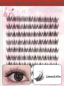 100pcs Glue-Free Slouchy 3D Faux Eyelashes, Beginner-Friendly Rabbit Hair Segmented Design, Natural Appearance, Elongates Eyeliner And Provides Ample Volume - C - View 3