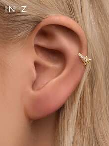 IN Z 1pc Elegant 925 Sterling Silver Hollow Five-Pointed Star Cubic Zirconia Hoop Earrings, Minimalist Design Suitable For Girls And Women For Daily Wear And Parties - Multicolor - View 6