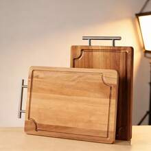 1pc Thick Rosewood Cutting Board With Stainless Steel Handle, Essential Kitchen Chopping Board With Drip Groove, Convenient Handle For Hanging, Available In 2 Sizes - Multicolor - View 4