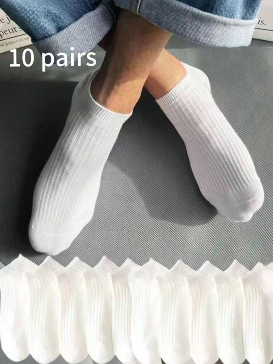 10 pares de calcetines deportivos para hombres, calcetines náuticos blancos, que absorben el sudor y transpirables, para tenis, bádminton, carrera profesional y baloncesto, calcetines negros, blancos y grises de tobillo, calcetines cortos minimalistas de moda - Multicolor - Ver 1