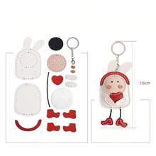 DIY Cute Rabbit Leather Keychain Kit, Pre-Punched Craft Set For Beginners, Rabbit Pendant With Heart Decor, Car Key Chain Bag Charm, Complete Tool Set Included, Ideal For Valentine's Day Gift And Daily Decoration. (This Is A Material Package, Not A Finished Product, Requires Hand-Stitching. Please Watch The Video Tutorial In The Main Image At A Slow Speed.) - Multicolor - View 8