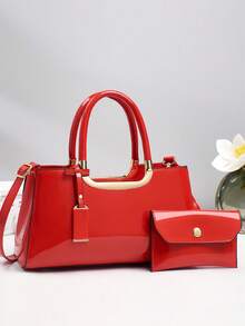 Bộ túi xách thời trang mới dành cho mẹ và con gái, túi xách cỡ lớn in họa tiết da cá sấu bóng bẩy. - Màu tím - Xem 12