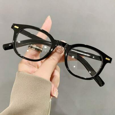 1副女士复古简约Y2K风格椭圆形全框透明镜片眼镜，适合工作、学习和日常佩戴