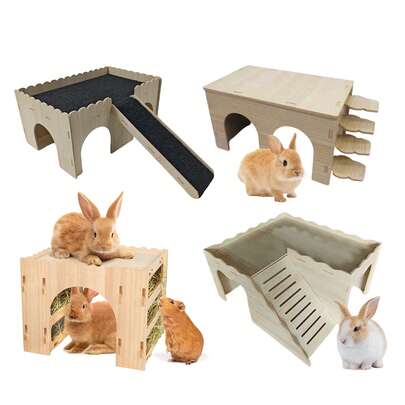 1pc Extra Large Wooden House, Habitat, Toy For Playing, Exercising, Interacting, Feeding, Hiding, Climbing, Suitable For Guinea Pigs, Rabbits, Hedgehogs, Guinea Pigs And Other Large Pets, Christmas, New Year Gift