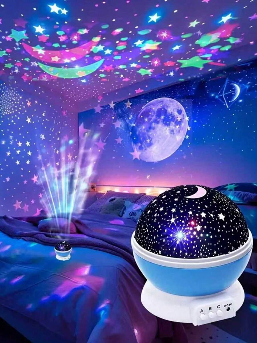 Đèn ngủ chiếu hình sao và mặt trăng xoay 360° nhiều màu sắc - Đèn LED chạy bằng USB, thích hợp để trang trí phòng ngủ và làm quà Giáng sinh.