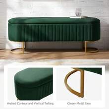 EcoHarbor Living - Banco de almacenamiento de terciopelo de 50 pulgadas otomano extremo tapizado de la cama con patas doradas asiento para reposapiés de entrada - Gris - Ver 8