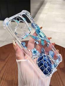 1pc TPU Material Ocean Element Sea Turtle, Starfish, Flower, Shell Pattern Shockproof Transparent Phone Case, Suitable For IPhone 16/16 Pro Max/15 Plus/14/13/12/11/7/8 - Clear - View 3