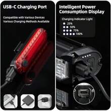 Super Bright 6 LED Bike Lights for Night Riding Rechargeable Bicycle Lights Waterproof Bike Headlight for Adults High lumens Bike Headlight and Tail Light Set for Ebike MTB Cycling Commuting - Negro - Ver 6