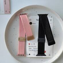 Dây đeo đồng hồ bằng nylon dệt kim thoáng khí, khóa từ tính, tương thích với Apple Watch Series Ultra/SE/11/10/9/8/7/6/5/4/3/2/1, 38mm/40mm/41mm/42mm/44mm/45mm/46mm/49mm, kiểu dáng cổ điển, dễ đeo, thời trang cho cả nam và nữ. - ánh sao trắng - Xem 4