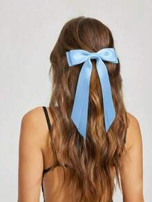 2个蓝色蝴蝶结发夹，缎带蝴蝶结发卡，适合派对、学校及其他场合 - 淺藍色 - 查看 5