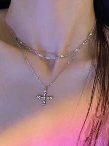 Collar de lujo con doble capa, forma de Y, con borlas y cristales, elegante y creativo al estilo europeo y americano, accesorio delicado y versátil - Multicolor - Ver 10