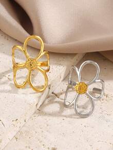 1 chiếc nhẫn hoa bằng thép không gỉ mạ vàng 18K, kiểu dáng thanh lịch Pháp pha chút hip-hop, thích hợp đeo hàng ngày cho nữ. - Nhiều màu - Xem 5