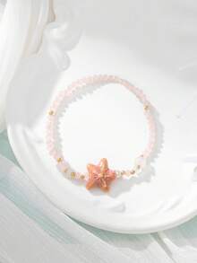 1pc Women's Fashion Minimalist Starfish Beaded Elastic Bracelet, Suitable For Beach Vacation Wear - Multicolor - View 10