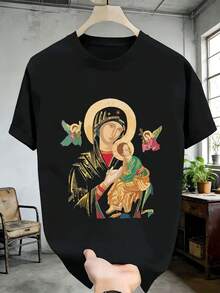 T-shirt con stampa grafica Vintage Icon, 100% cotone, vestibilità comoda, stile street hip-hop, confortevole, stampa artistica, nuovo arrivo - nero - Visualizzare 2