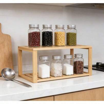 Bamboo Stackable Shelf, Natural Bamboo Color, Easy Assemble, 16 X 10 X 1.18in