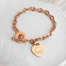 1条不锈钢心形雕刻钛金链手链，女士款，T形扣，适合日常佩戴，也可作为约会礼物。 - 手鍊 - 查看 7