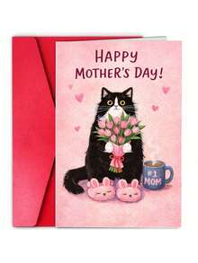 Một tấm thiệp Ngày của Mẹ ấm áp, với hình ảnh chú mèo đen trắng đang cầm bông hoa tulip màu hồng và ly cà phê, cùng thông điệp "Gửi người mẹ tuyệt vời nhất", món quà hoàn hảo dành tặng mẹ yêu quý. Hình minh họa Ngày của Mẹ được vẽ tay theo phong cách nhẹ nhàng. - nhiều màu - Xem 7