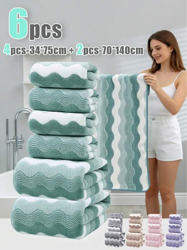 1pc/6pcs Modern Minimalist Coral Fleece Bath Towel, Super Soft, Quick Dry, Non-Shedding, Sauna Towel, High Absorbency, Ultra Soft (Light & Thin), Lightweight, Guest Towel, High Quality Shower Towel Set, Durable Bathroom Accessory, Best Gift For Partner. Towel Size: 34*75, Bath Towel Size: 70*140