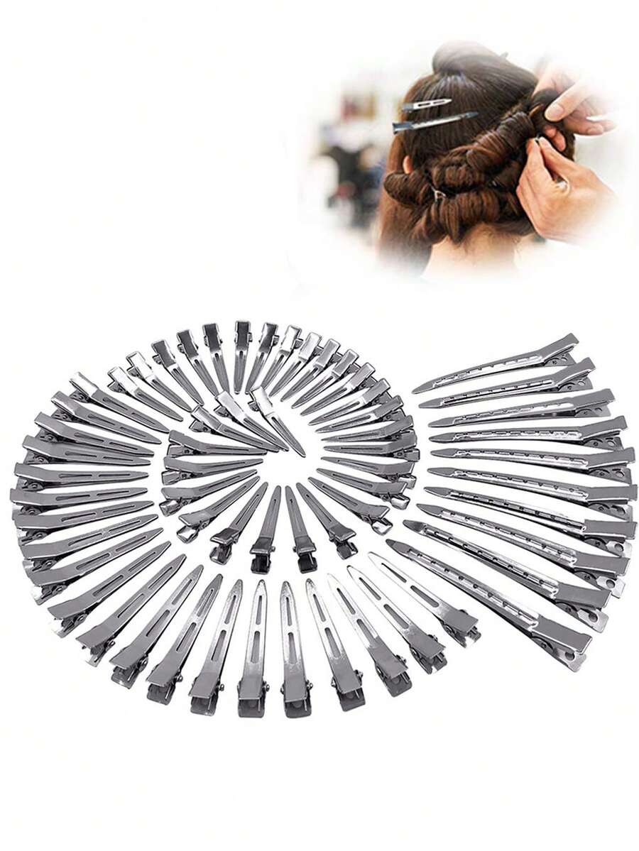 Bộ 60/30/20/10 kẹp định hình tóc mái kiểu miệng vịt, kẹp tạo kiểu tóc chuyên nghiệp, kẹp uốn và nhuộm tóc tại salon, kẹp uốn tóc liền mạch, kẹp tóc cá sấu lò xo kim loại.