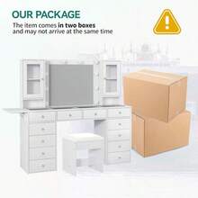 Yanosaku Tocador con Toma de Corriente, Tocador con Espejo y 10 Luces LED, Tocador de Maquillaje con 12 Cajones y 2 Gabinetes, Panel Plegable, Tocador con Superficie de Vidrio y Silla para Dormitorio - Blanco - Ver 11