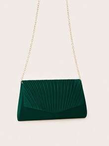 REMANLAND 这款简约时尚的深绿色手拿包饰有扇形褶皱，线条简洁流畅，扇形褶皱纹理精致，深绿色底色呈流线型，信封式包型设计经典永恒。它是送给女性的最佳礼物。 - 墨綠色 - 查看 3