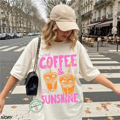 100% Cotton  CoIced Coffee And Sunshine TShirt, Iced Coffee Tee, Coffee Lover Gifts, Summer Tshirt, Summer Vibes TShirt - Unisex Women's & Men's Campus Daily Wear