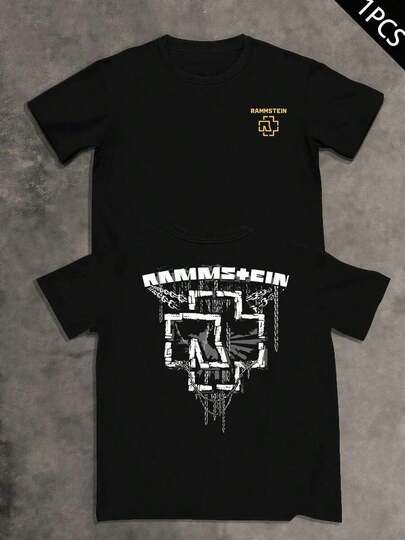 Rammstein Band Logo T-Shirt, Men's T-Shirt With Double-Sided Print, Fashionable Casual Crew Neck, Cotton (1 Piece), Estate Uomo, Uomo, Magliette Uomo
